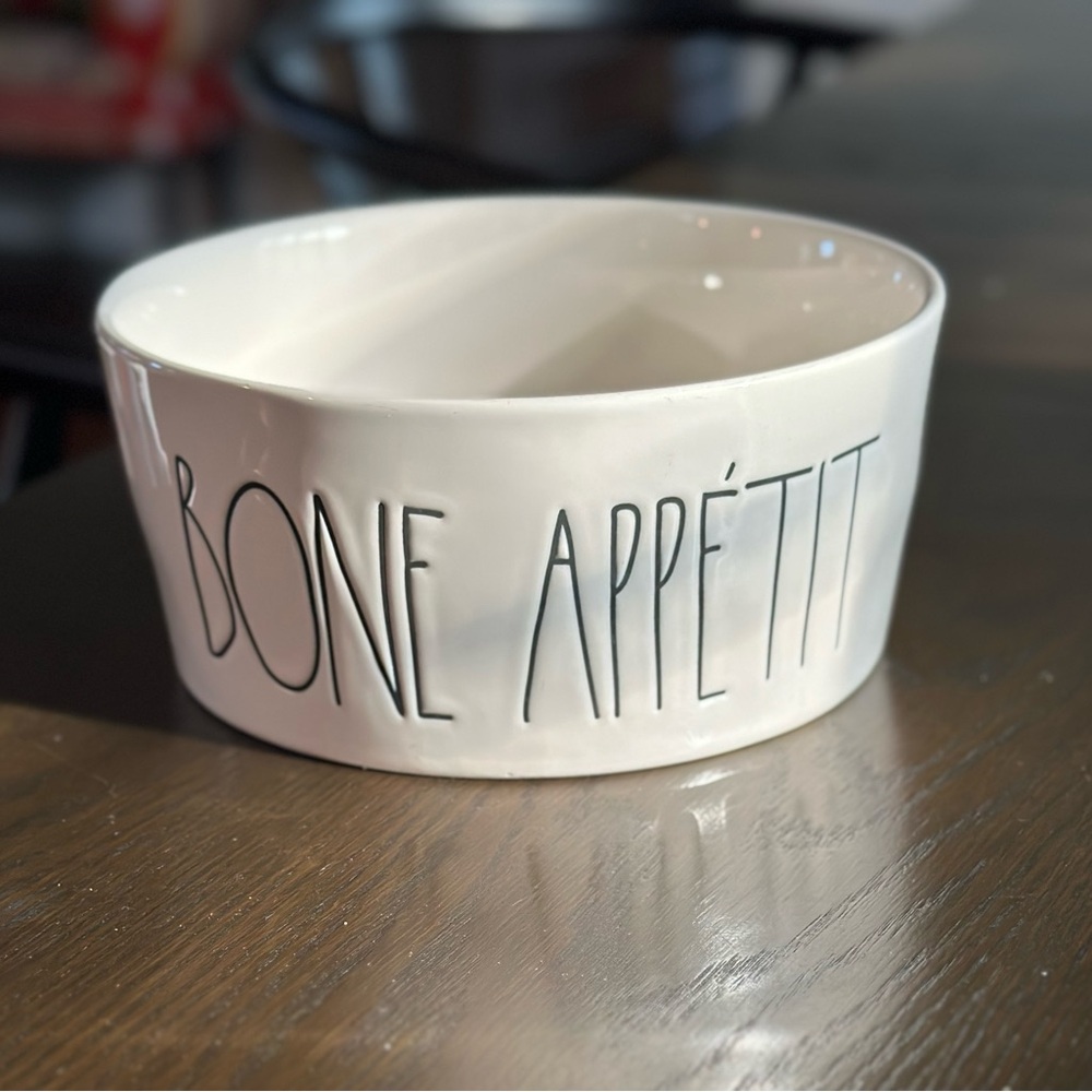 Rae Dunn Large White Dog Bowl - Bon Appétit